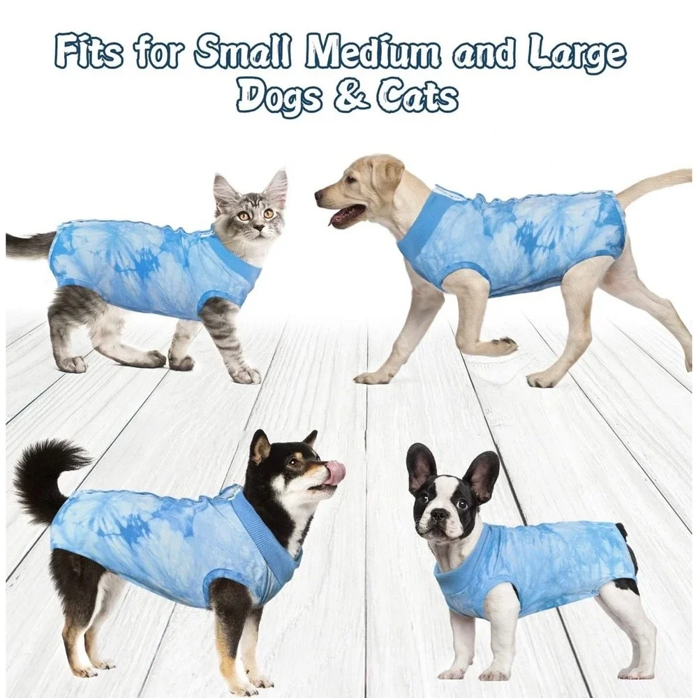 Blue Tie Dye Pet Surgery Recovery‎ Suit Dog Cat XXL Snap Closure